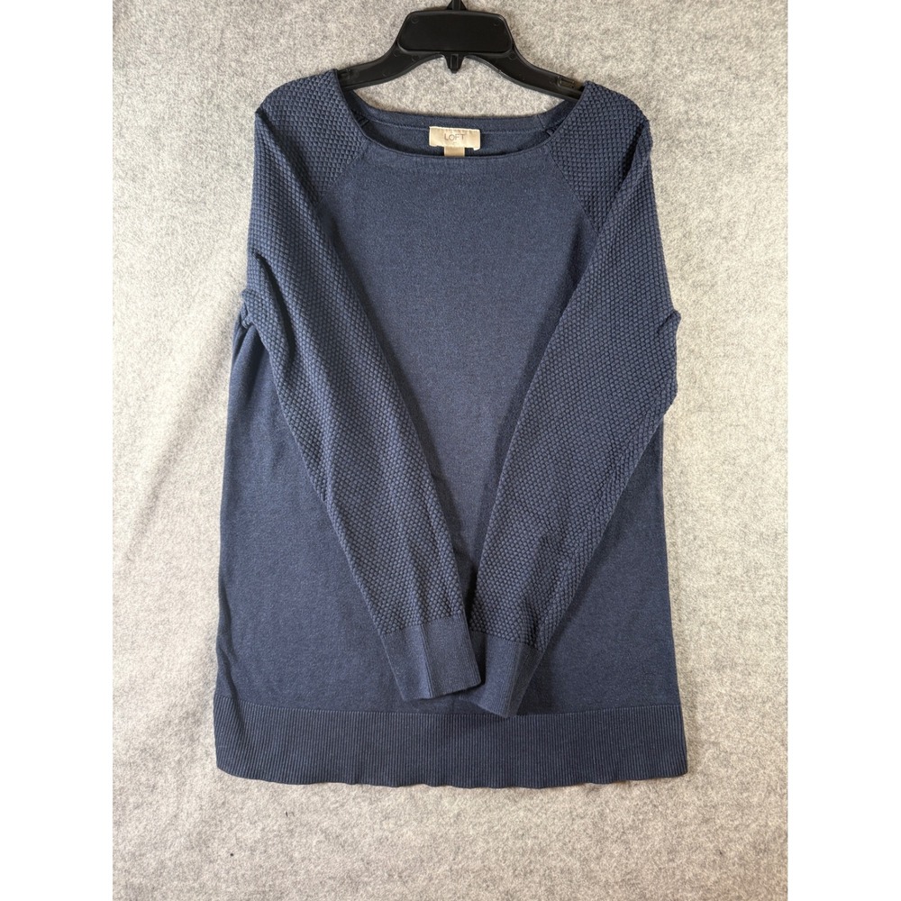 Loft Navy Blue Textured Raglan Sleeve Knit Sweater Boat Neck Womens Medium